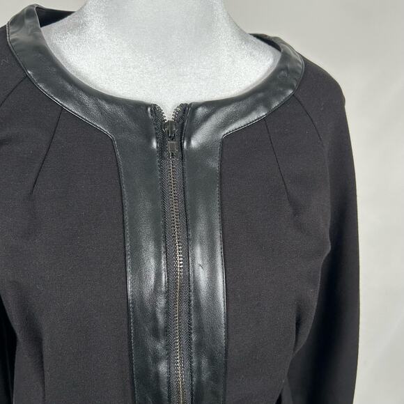 Chelsea & Theodore Black Jacket Blazer Zip Faux Leather Medium Business Casual - Picture 2 of 4